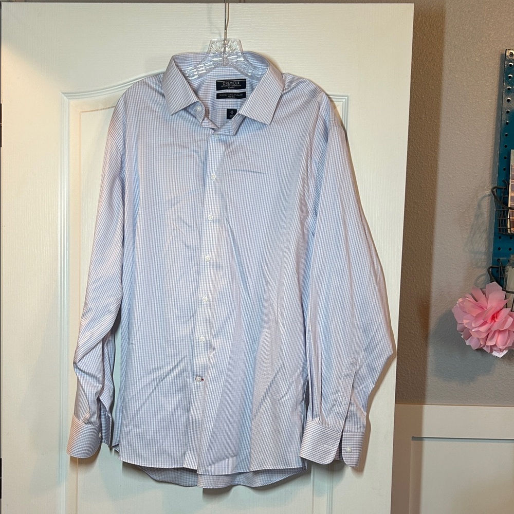 Cremieux Slim Fit Button Up Shirt Men's 18/35 Light Blue & Pink Plaid
